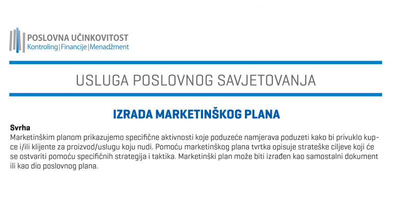 [POSLOVNO SAVJETOVANJE] Izrada marketinškog plana